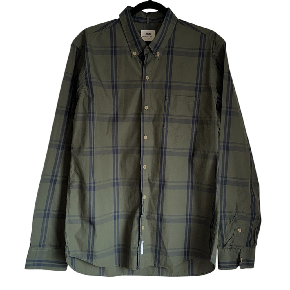 BENSIMON SIZE L LARGE‎ GREEN PLAIN BUTTON UP SHIRT MEN’S